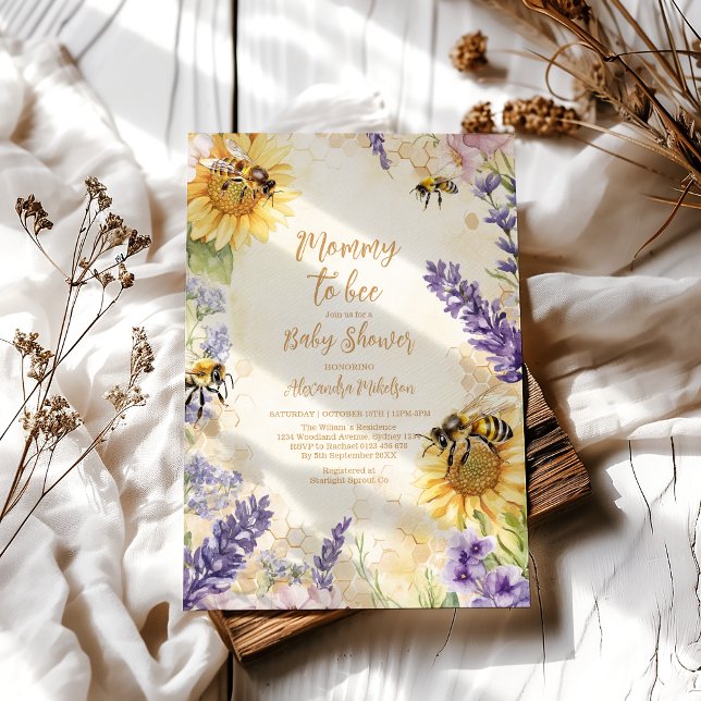 Invitation Fête de Bébé Genre Neutre « Maman Abeille » Rustiq (Créateur téléchargé)