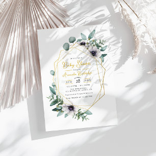 Invitation Fête de Bébé Géométrique Anémone Eucalyptus Pastel