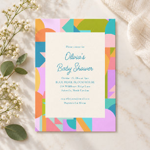 Invitation Fête de Bébé Géométrique Colorée de Style Milieu d