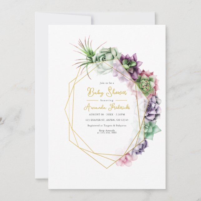 Invitation Fête de Bébé Géométrique et Succulente Moderne (Devant)