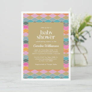 Invitation Fête de Bébé Géométrique Moderne Coloré en Diamant