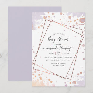 Invitation Fête de bébé géométrique Rose Gold et Violet Paste