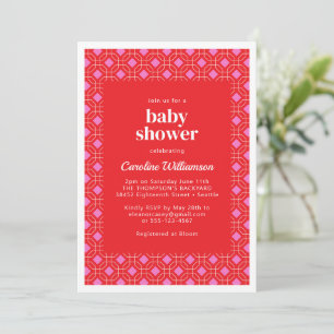Invitation Fête de bébé géométrique rose rouge moderne lumine