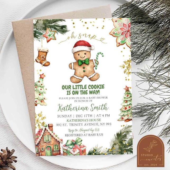 Invitation Fête de Bébé Gingerbread Cookies Verts (Créateur téléchargé)