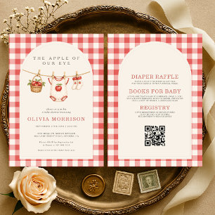 Invitation Fête de Bébé Gingham Apple of Our Eye Tout en Un