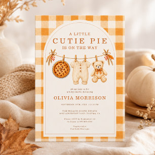 Invitation Fête de Bébé Gingham Automnal pour un Petit Chou à