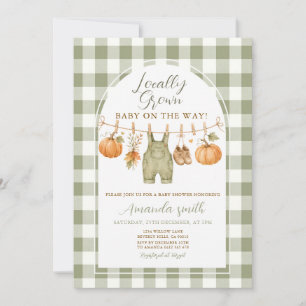 Invitation Fête de Bébé Gingham Automne Citrouille