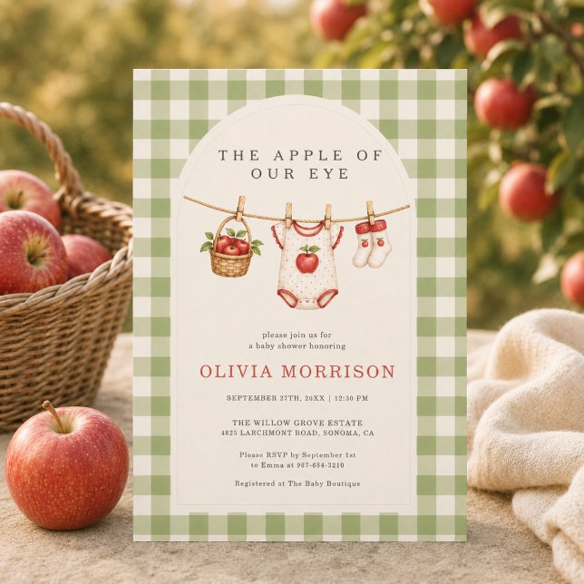 Invitation Fête de Bébé Gingham Pomme de Nos Yeux Automne (Créateur téléchargé)