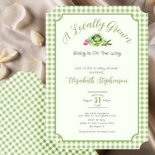 Invitation Fête de Bébé Gingham Vert Sauge Produit Local