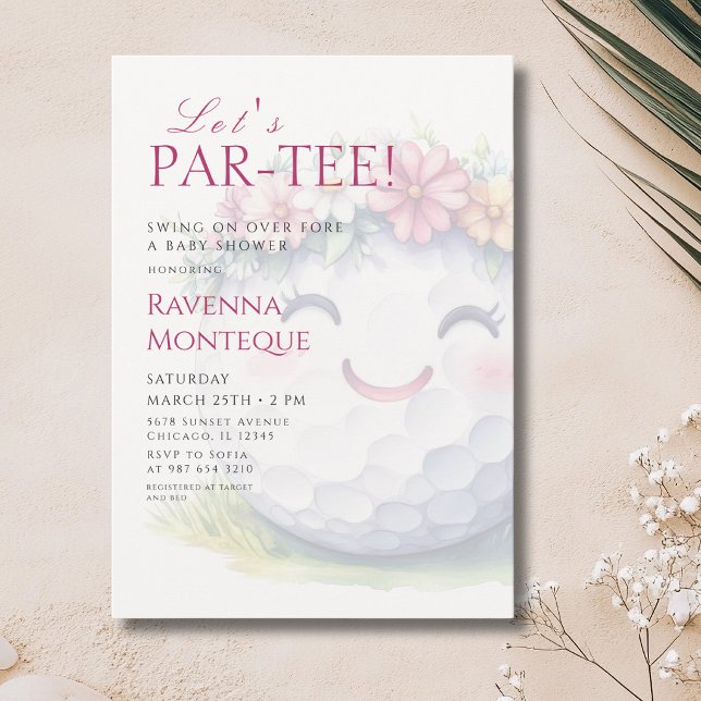 Invitation Fête de bébé Girl Golf Floral Let's Par-Tee (Créateur téléchargé)