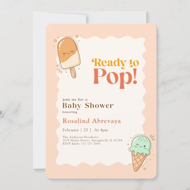 Invitation Fête de Bébé Glace Crème Été Sucette Chérie (Devant)