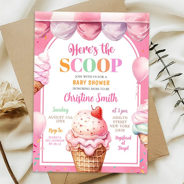 Invitation Fête de Bébé Glace Crèmeuses Bonbons Rose Pastel C (Créateur téléchargé)