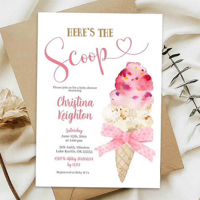 Invitation Fête de bébé glace fille ruban rose C6 (Créateur téléchargé)