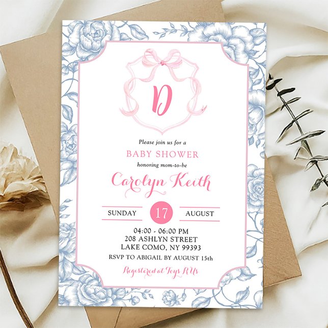 Invitation Fête de bébé Grandmillénaire à l'aquarelle Rose Fa (Créateur téléchargé)