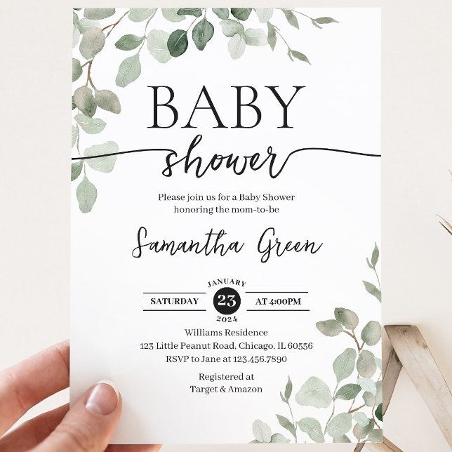 Invitation Fête de bébé Greenery Hello Baby (Créateur téléchargé)