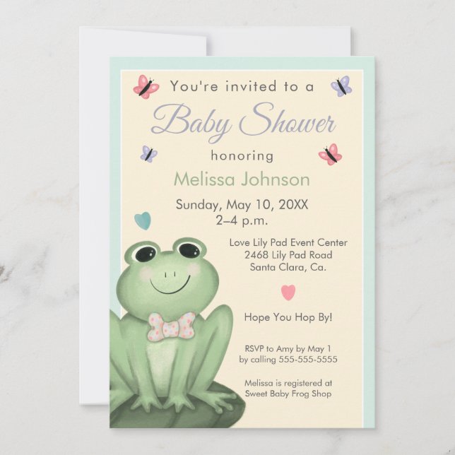 Invitation Fête de Bébé Grenouille à la Crème de Menthe Fanta (Devant)