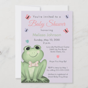Invitation Fête de Bébé Grenouille Lavande Fantaisiste
