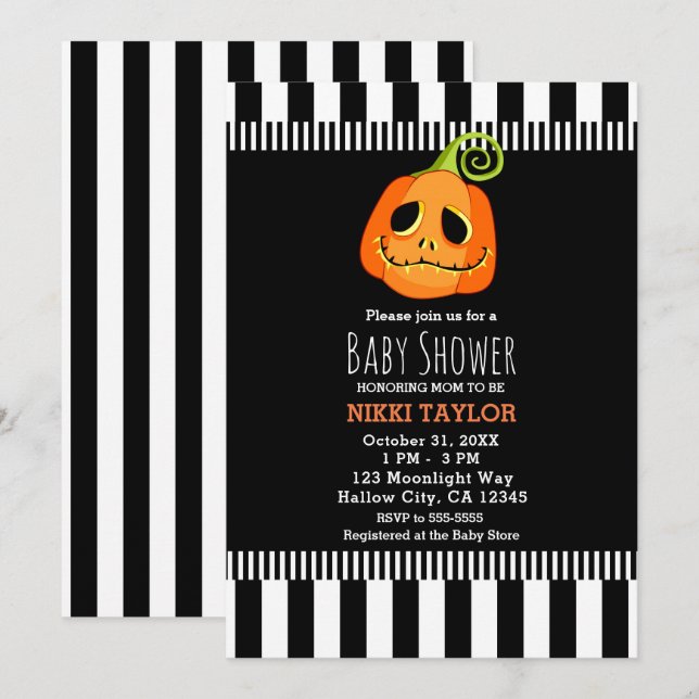 Invitation Fête de bébé Halloween Citrouille Fantaisiste (Devant / Derrière)