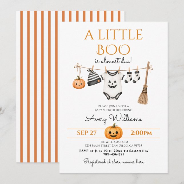 Invitation Fête de Bébé Halloween Minimal Little Boo (Devant / Derrière)