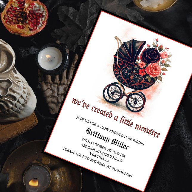 Invitation Fête de bébé Halloween poussette gothique (Créateur téléchargé)