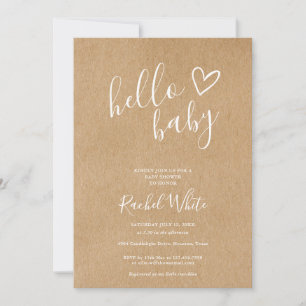Invitation Fête de bébé Hello Genre Neutre Kraft Rustique