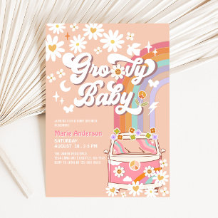 Invitation Fête de bébé hippie arc-en-ciel Daisy rose Van Gro
