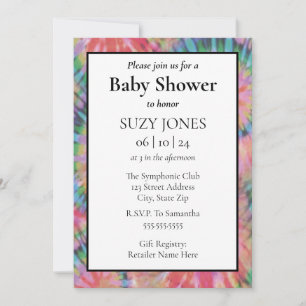 Invitation Fête de Bébé Hippie Arc-en-Ciel Tie Dye Coloré