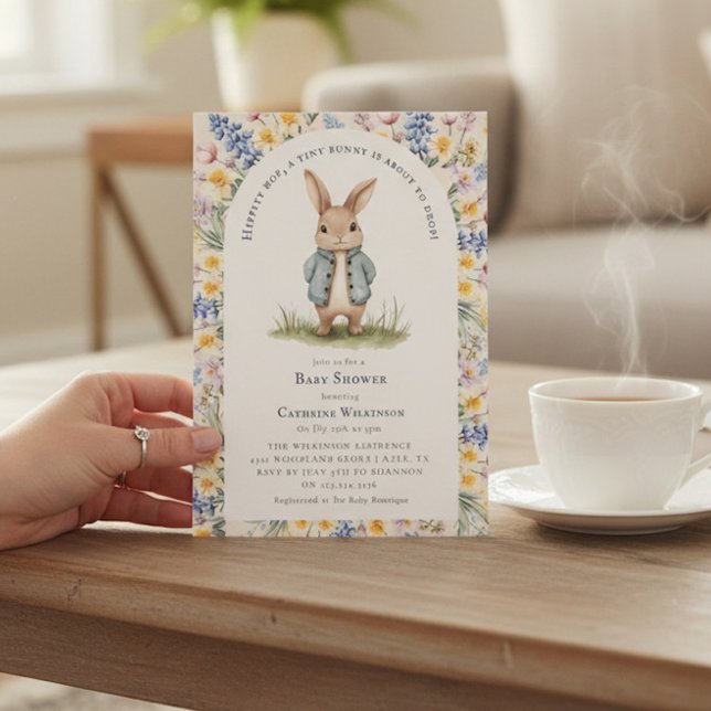 Invitation Fête de bébé Hippity Hop aquarelle Lapin  (Créateur téléchargé)