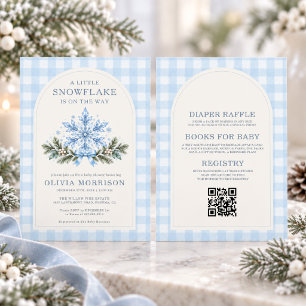 Invitation Fête de Bébé Hiver Flocon de Neige Tout en Un