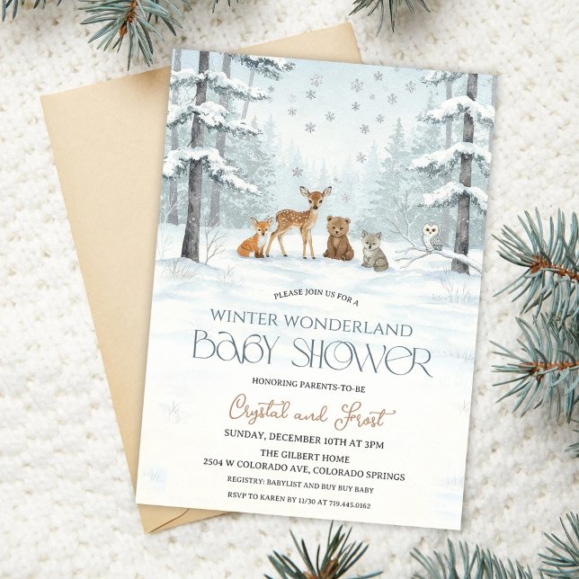 Invitation Fête de Bébé Hiver Merveilleux Animaux de Bébé de  (Créateur téléchargé)