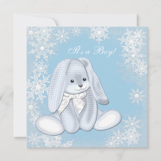 Invitation Fête de Bébé Hiver Merveilleux Flocon de Neige Ble (Devant)