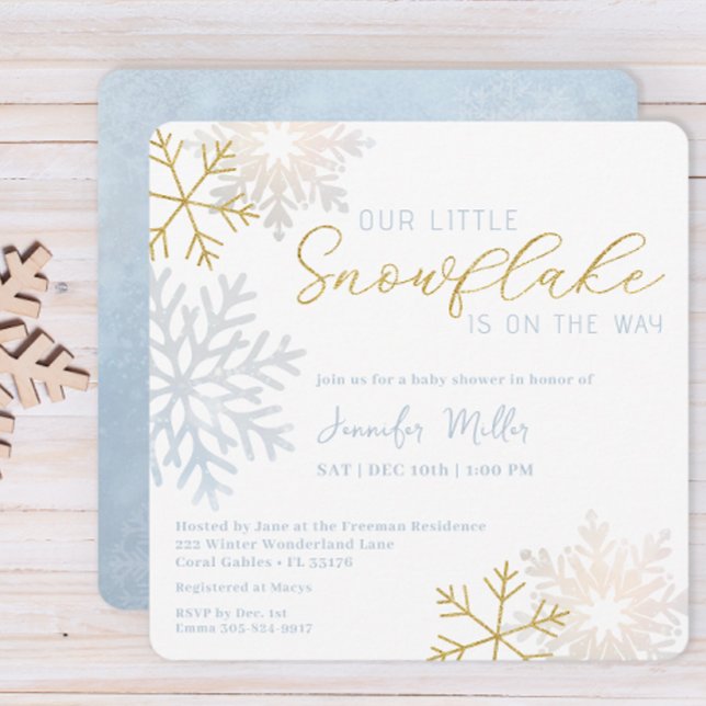 Invitation Fête de Bébé Hiver Merveilleux Flocon de Neige Ble (Icy Blue Winter Baby Shower)