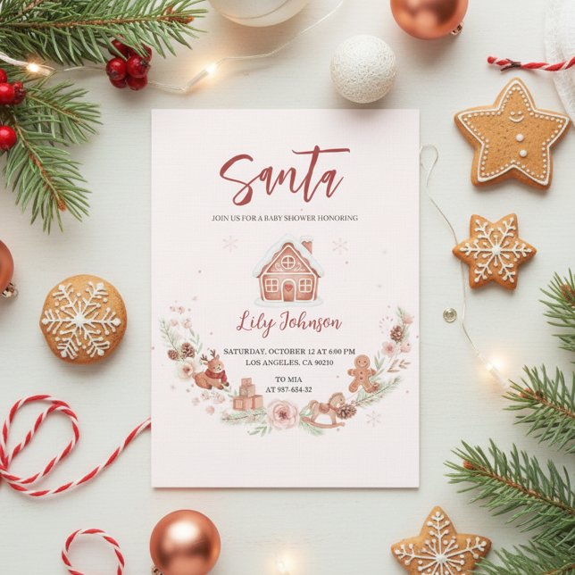 Invitation Fête de bébé hivernale au pain d'épices (christmas baby invite)