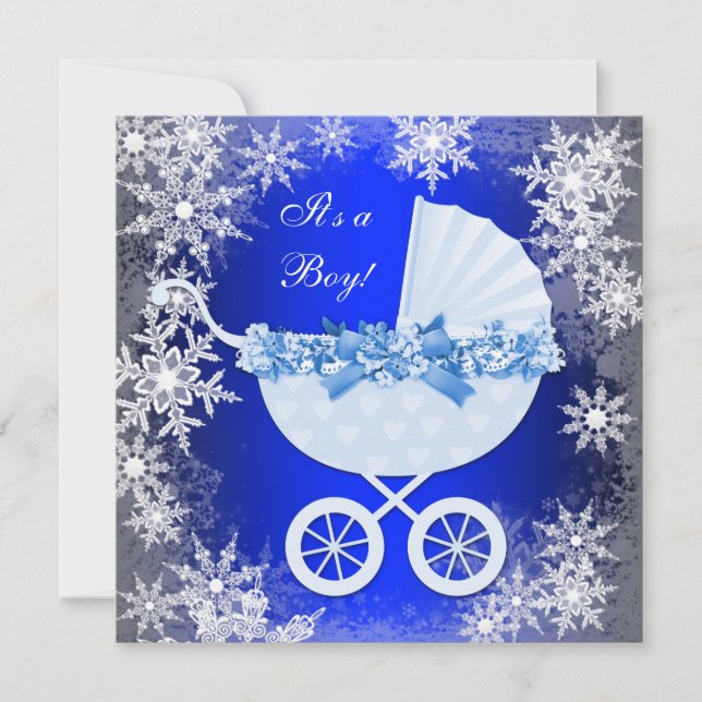 Invitation Fête de bébé hivernale flocon de neige bleu royal (Devant)