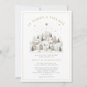 Invitation Fête de bébé hivernale "Il faut tout un village" P