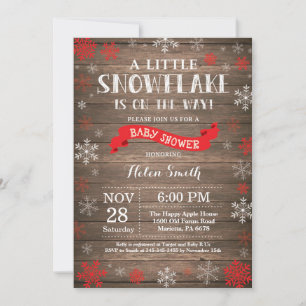 Invitation Fête de bébé hivernale rustique - Flocon de neige
