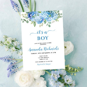 Invitation Fête de bébé Hydrangea Bleue C'est un garçon