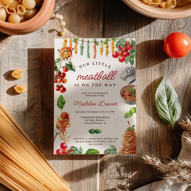 Invitation Fête de Bébé Italien Petite Boulette de Viande (Little Meatball Italian Pasta Baby Shower Invitation)