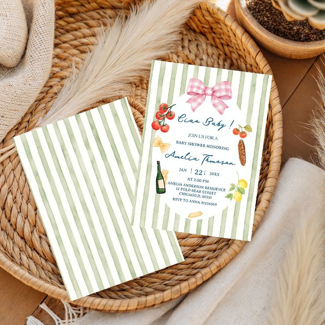 Invitation Fête de bébé italienne "Pâtes et Tétines, Ciao Béb (Créateur téléchargé)
