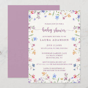Invitation Fête de Bébé Jardin de Fleurs Aquarelles Pastel