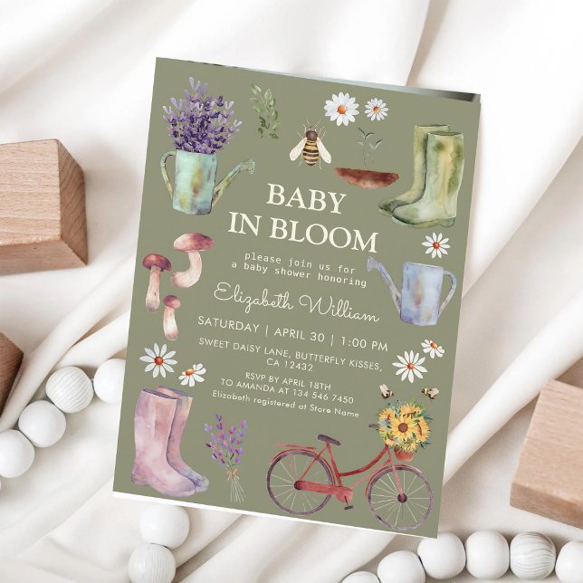 Invitation Fête de bébé Jardin de Printemps Fleurs Aquarelles (Créateur téléchargé)