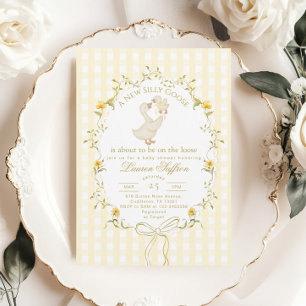 Invitation Fête de bébé jaune genre neutre Silly Goose
