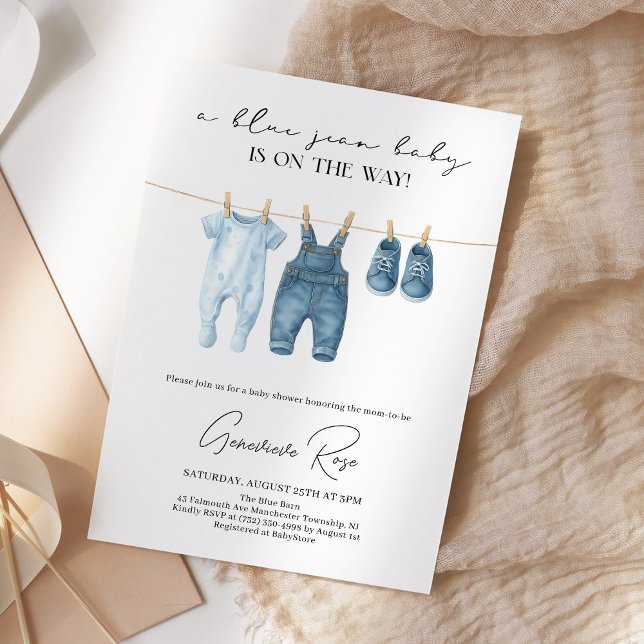 Invitation Fête de Bébé Jean Bleu Denim (Créateur téléchargé)
