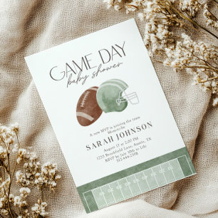 Invitation Fête de bébé jour de match de football vert sauge