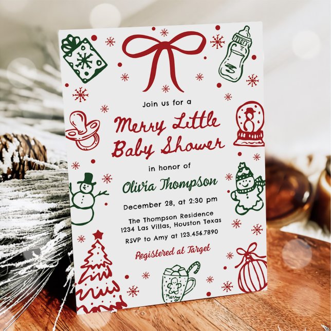 Invitation Fête de bébé joyeuse et petite dessinée à la main  (Créateur téléchargé)