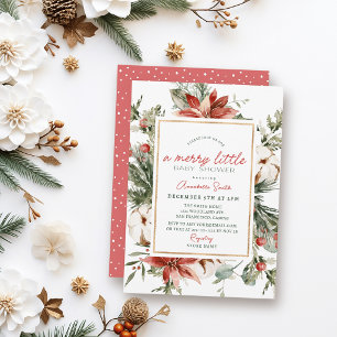 Invitation Fête de bébé joyeuse et petite Poinsettia & Coton