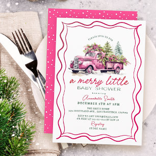 Invitation Fête de Bébé Joyeuse Fille Camion Rose Vintage