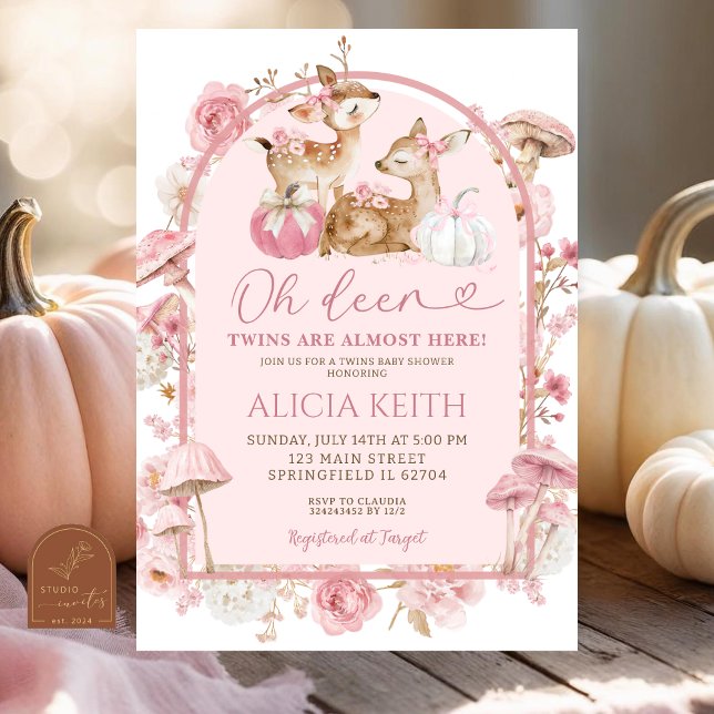 Invitation Fête de bébé Jumeaux Citrouille d'Automne Blanc et (Créateur téléchargé)