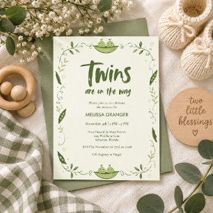 Invitation Fête de bébé jumeaux Petits pois dans une cosse Ge