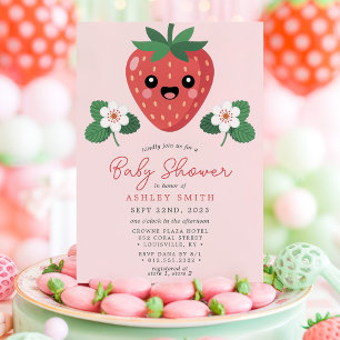 Invitation Fête de Bébé Kawaii à la Fraise